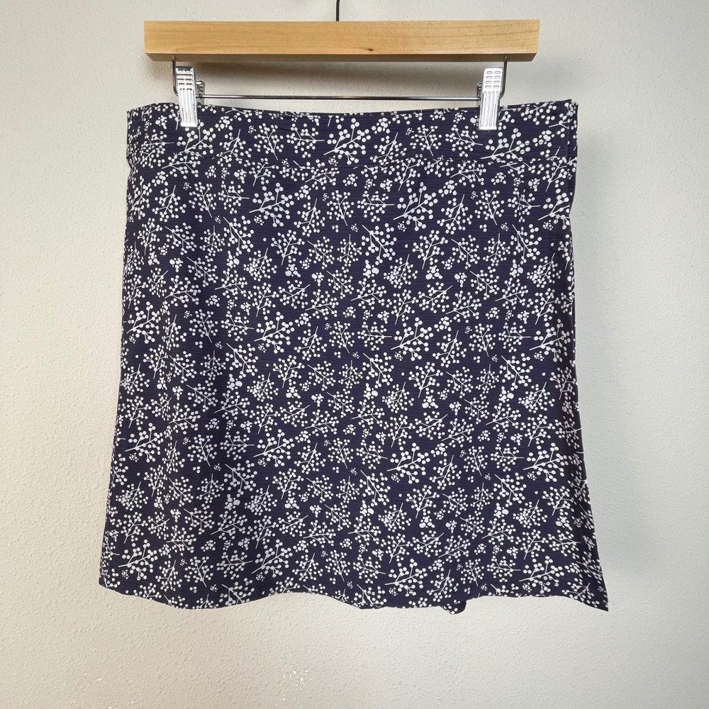 RipSkirt Womens Navy White Floral‎ Branch Print A-Line Skirt L Resort Beach